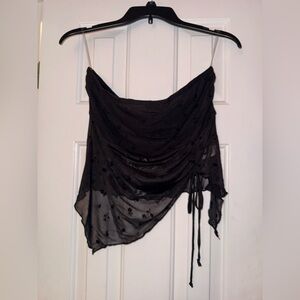 Y2K Strapless Black Sheer Mesh Asymmetrical Ruched Cami Top NWOT